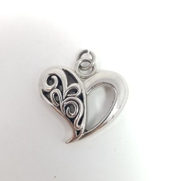 Vintage Heart Pendant Charm, Scroll Open Work Design, Silver Tone, Estate - Picture 6 of 6